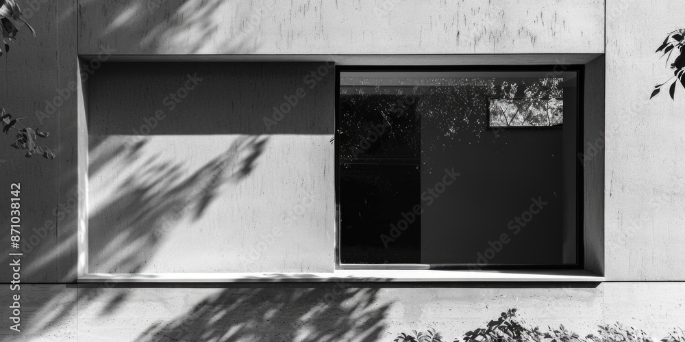 Poster A black and white photograph of a window in a building, great for use as a abstract or minimalist design element