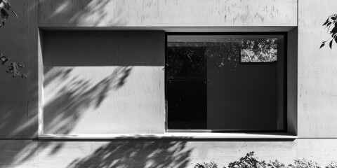 A black and white photograph of a window in a building, great for use as a abstract or minimalist design element