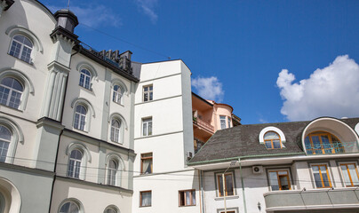 Residential buildings of the old town in Uzhhorod, Ukraine.