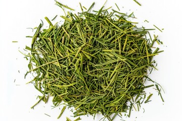 A pile of fresh cut green grass on a white surface, ideal for backgrounds and textures