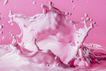 A splash of pink liquid on a pink surface, great for beauty or chemical process illustrations