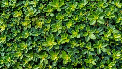 Obraz premium Closeup of lush green hedge wall with small leaves in garden eco friendly evergreen background with copy space for text or ads
