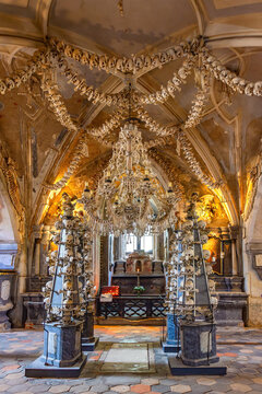 Kutn&aacute; Hora, Czech Republic - May 29, 2024: Sedlec Ossuary, a small Catholic chapel under the church of All Saints Cemetery that contains the skeletons of between 40,000 and 70,000 people