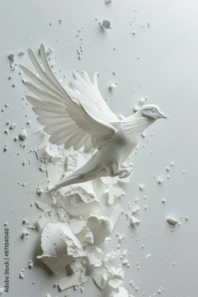 Aufkleber a white bird is perched on top of a pile of white paper, creating a striking visual contrast