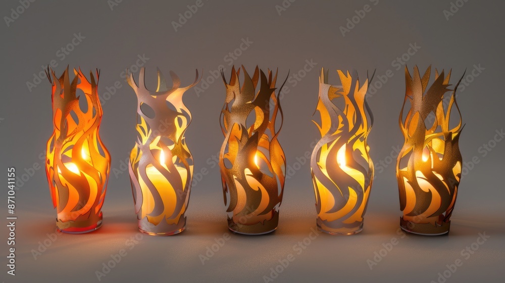 Poster a collection of decorative vases arranged on a flat surface, suitable for use in home decor or desig