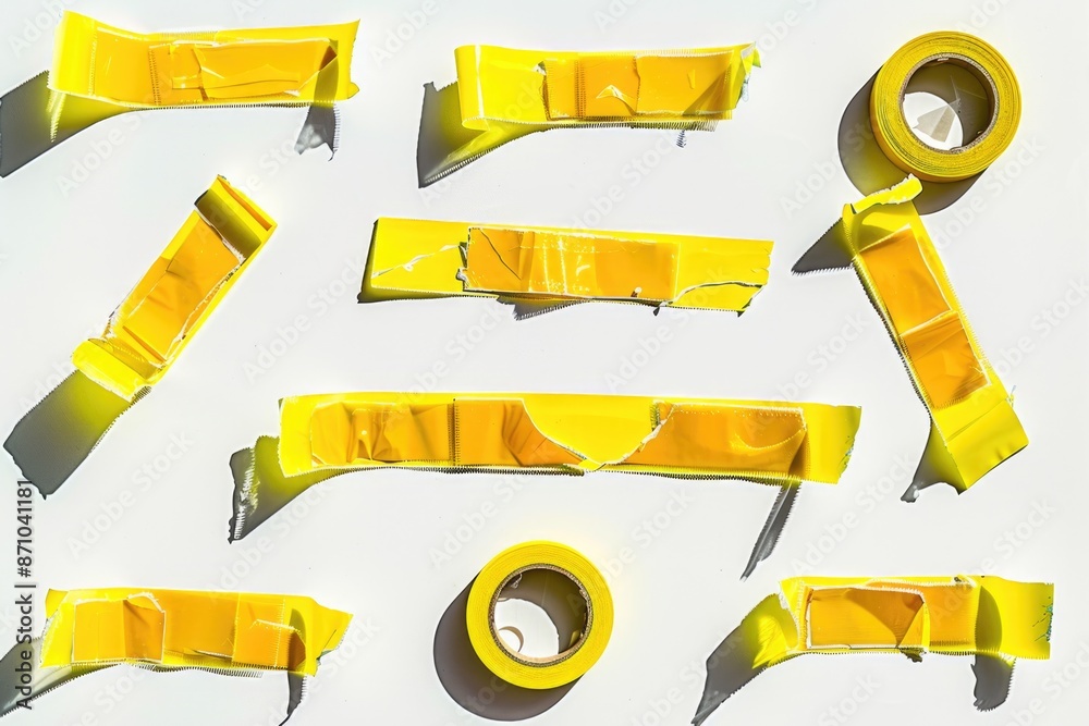 Poster a collection of yellow warning tape on a white background, ideal for use in illustrations about cons