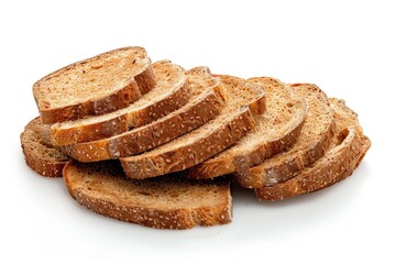 Freshly baked bread slices arranged neatly on a clean white surface, perfect for photography or design