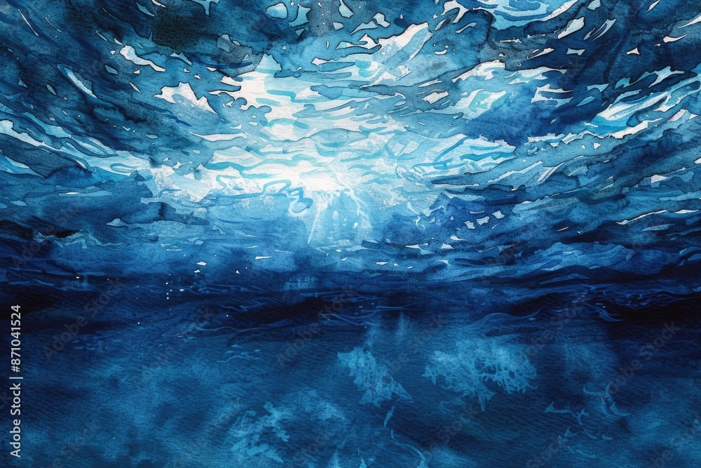 Poster a painting of sunlight shining through the water with calm and serene atmosphere, great for backgrou