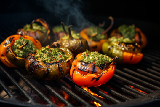 Stuffed vegetables on the grill. Generative AI tools.