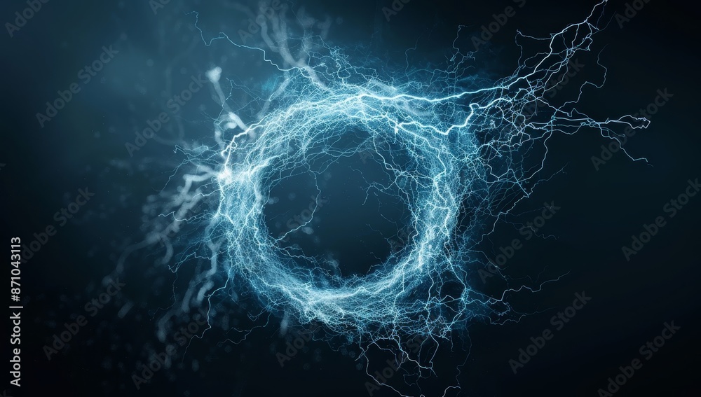 Poster a blue circle with red and orange sparks surrounding it by ai generated image