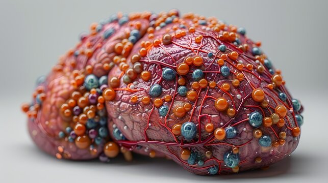 Cross-section of healthy human liver, showing lobular organization and blood supply, essential in anatomy studies. , Minimalism,