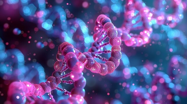 Illustration of DNA replication process, highlighting enzymes and nucleotide base pairing, crucial in genetics. , Minimalism,