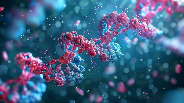 Illustration of DNA replication process, highlighting enzymes and nucleotide base pairing, crucial in genetics. , Minimalism,