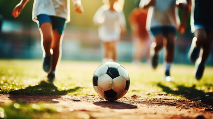 Fototapeta premium generated illustration of children play football in the mud