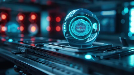 Obraz premium A futuristic laboratory where scientists harness supernatural cosmic energy to manipulate cell growth, creating organisms with otherworldly abilities, with copy space high tech