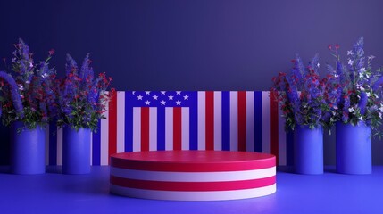 Functional podium with rounded corners and a USA flag theme, specially designed for 4th of July activities