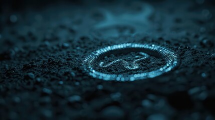 A hightech archaeology tool where inserting a mystical coin into the ground summons ghostly worms to excavate and reveal buried artifacts, with copy space high tech