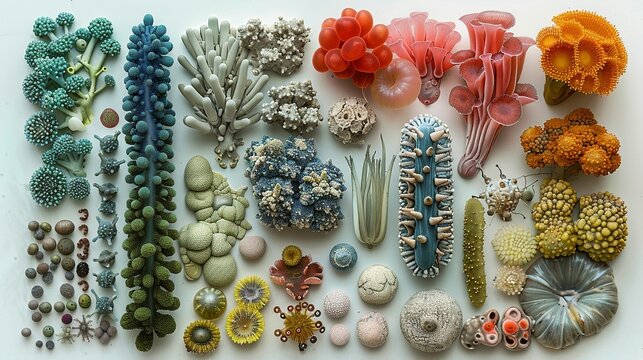Visual guide to microbial ecology, illustrating interactions between bacteria, archaea, and fungi, crucial in microbiology. , Minimalism,