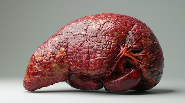 Cross-sectional view of healthy human liver, showing lobular organization and blood supply, essential in hepatology. , Minimalism,