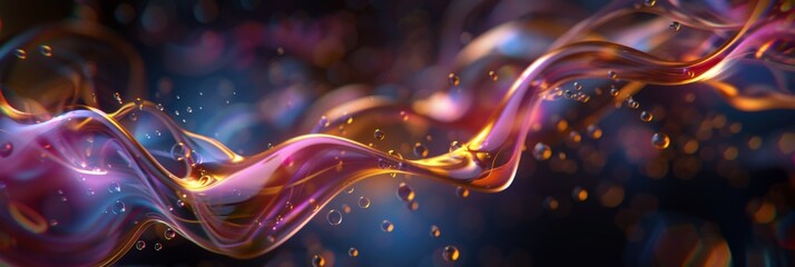 swirling geometric shapes linking particles with vibrant colors and glowing lights, against a dark background creating a futuristic, scientific ambiance