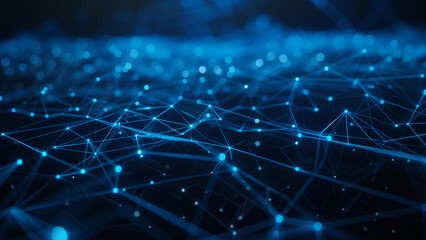 Obraz premium Digital Constellation: Glowing Blue Nodes on a Dark Blue Canvas