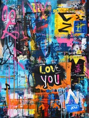 Abstract graffiti art featuring the words Love You in vibrant colors