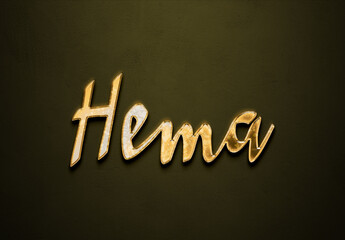 Old gold text effect of Hindi name Hema with 3D glossy style Mockup.
