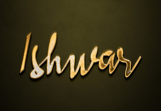 Old gold text effect of Hindi name Ishwar with 3D glossy style Mockup.