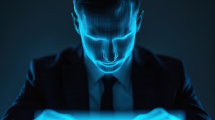 An innovative business consultancy that employs ghostly experts to analyze market trends and forecast future developments with otherworldly accuracy, with copy space high tech