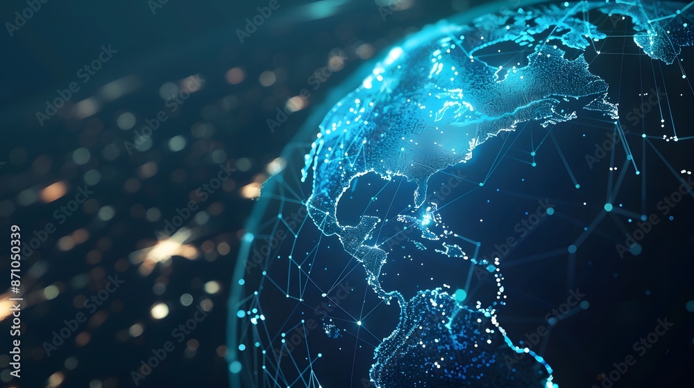 Aufkleber digital globe with glowing network connections over americas