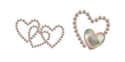 Template for a frame of pearls in the shape of a heart. Watercolor illustration in pastel palette with holographic effect for gift, poster, card, greeting card for Valentine's Day, engagement, wedding