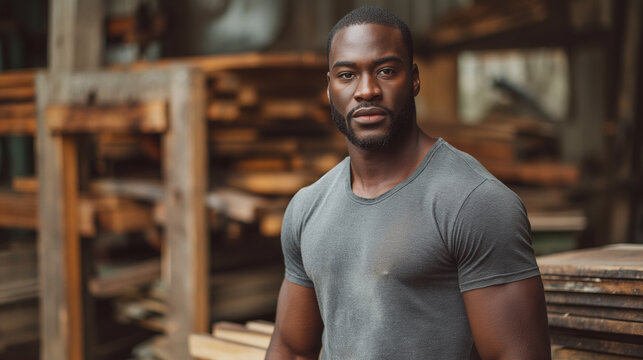 african american man at a sawmill. Carpenter. Hard worker, craft	 - Powered by Adobe