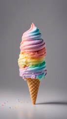 Rainbow Sherbet Ice Cream Cone Isolated on a Transparent Background