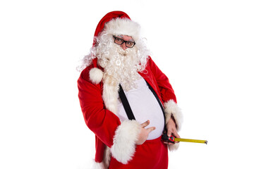 Funny Santa Claus and men's problems. White background.