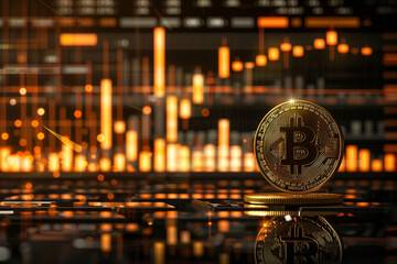 Obraz premium Cryptocurrency with stock market chart background.