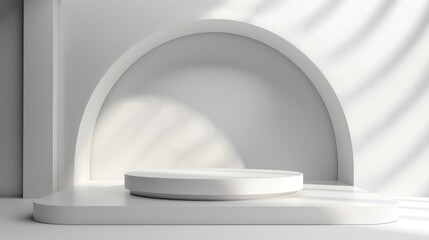 white color podium stand for product sample mockups, copy space, product photography