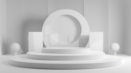 white color podium stand for product sample mockups, copy space, product photography