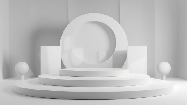 white color podium stand for product sample mockups, copy space, product photography