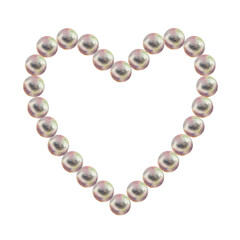 Frame of pearl in the shape of a heart. Watercolor illustration in pastel palette with holographic effect for poster, greeting card for Valentine's Day, engagement, wedding, Happy Mother's Day