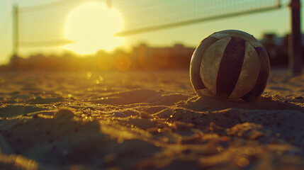 Closeup of Volleyball on Sandy Beach - Sunlit Sand Grains, Beach Sports, Summer Fun, Outdoor Recreation, Beach Volleyball