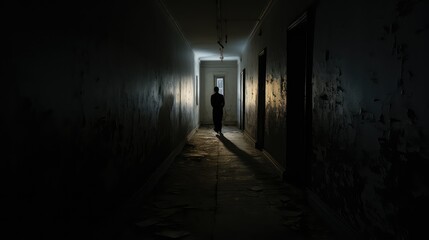 silhouette walking into darkness