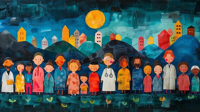 Artistic representation of healthcare disparities among underserved populations, depicting socioeconomic factors influencing access to quality healthcare services. , Minimalism,