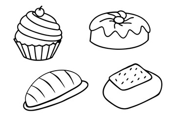 Pastries delicate line art vintage dessert illustration style