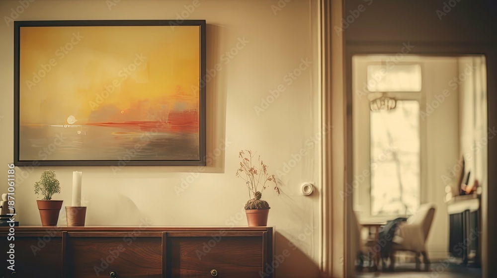 Canvas Prints inviting blurred interior with art