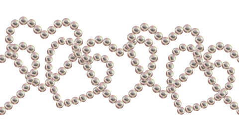 Seamless border of pearl in the shape of a heart. Watercolor illustration in pastel palette with holographic effect for greeting card, menu for Valentine's Day, engagement, wedding, Happy Mother's Day