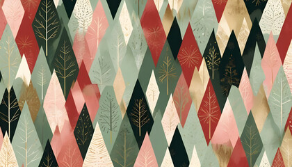 Naklejka premium Retro Christmas geometric tree pattern minimalist winter forest Background