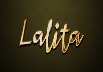 Old gold text effect of Hindi name Lalita with 3D glossy style Mockup.