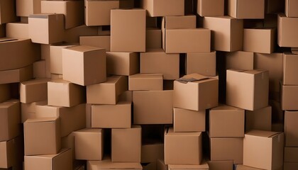 Stacked Cardboard Boxes Creating a Wall of Brown Packages