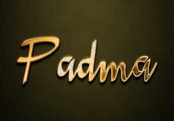 Old gold text effect of Hindi name Padma with 3D glossy style Mockup.