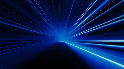 Navy Blue Light Speed Perspective. Futuristic Background of Neon Lights